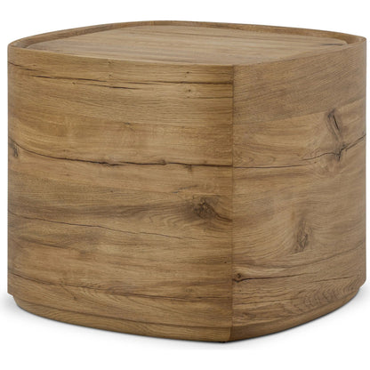 Leandro End Table by Four Hands in natural reclaimed french oak. Made from solid reclaimed oak in a unique style.