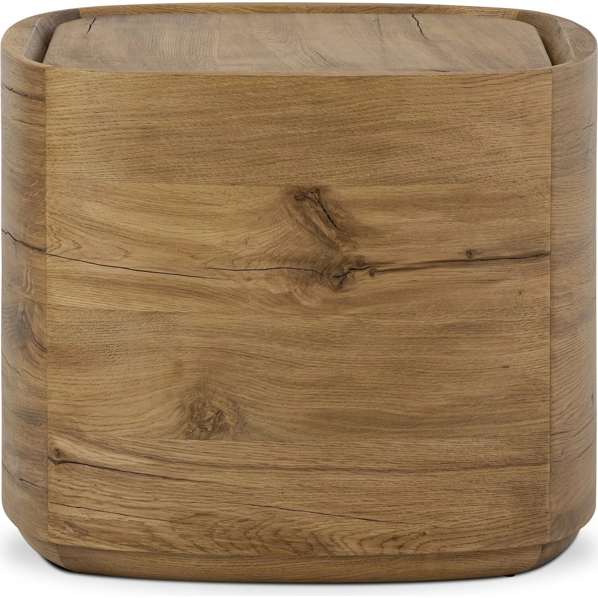 Leandro End Table by Four Hands in natural reclaimed french oak. Made from solid reclaimed oak in a unique style.