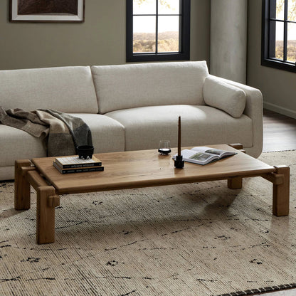 Marcia Large Coffee Table by Four Hands in natural reclaimed french oak. Made from solid reclaimed oak in a modern style.