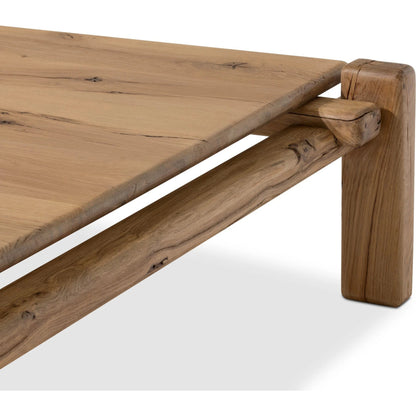 Marcia Square Coffee Table by Four Hands in natural reclaimed french oak. Made from solid reclaimed oak in a modern style.