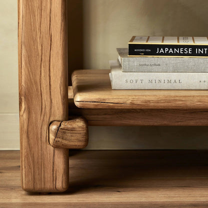 Marcia Low Console Table by Four Hands in natural reclaimed french oak. Made from solid reclaimed oak in a modern style.