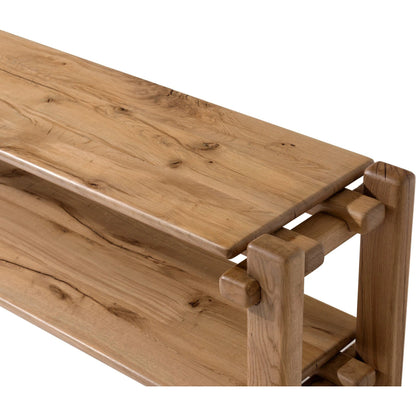 Marcia Low Console Table by Four Hands in natural reclaimed french oak. Made from solid reclaimed oak in a modern style.