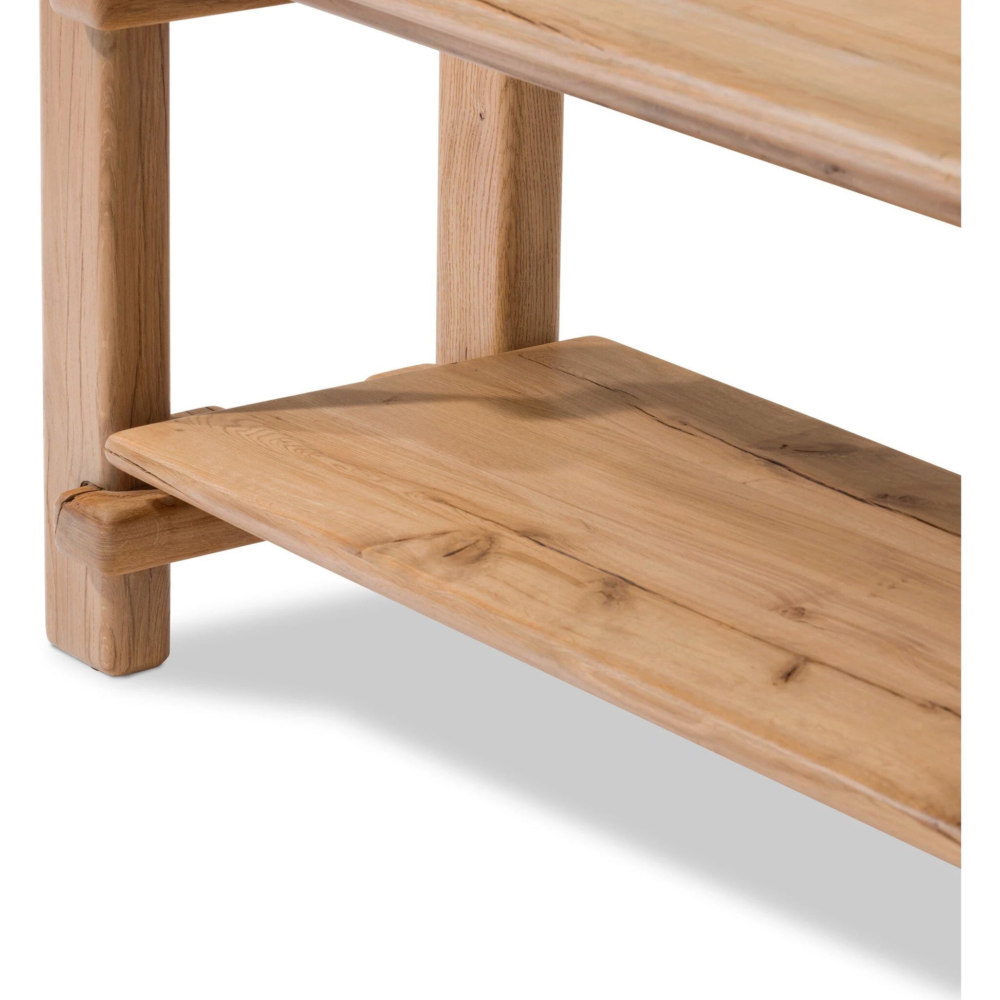 Marcia Low Console Table by Four Hands in natural reclaimed french oak. Made from solid reclaimed oak in a modern style.