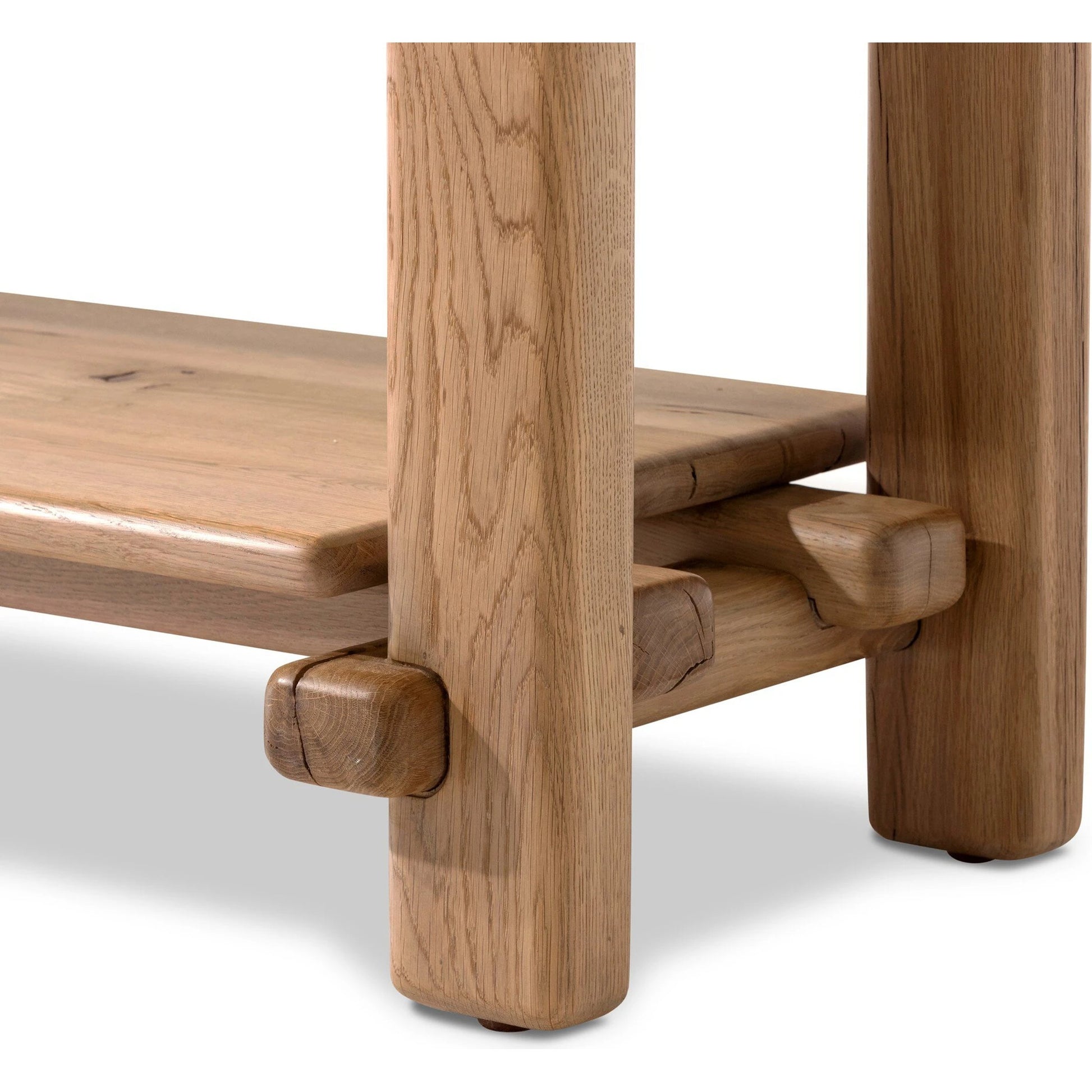 Marcia Low Console Table by Four Hands in natural reclaimed french oak. Made from solid reclaimed oak in a modern style.