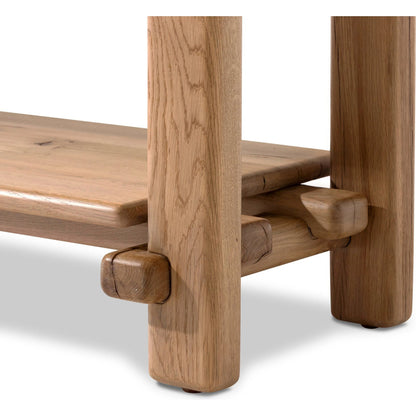 Marcia Low Console Table by Four Hands in natural reclaimed french oak. Made from solid reclaimed oak in a modern style.