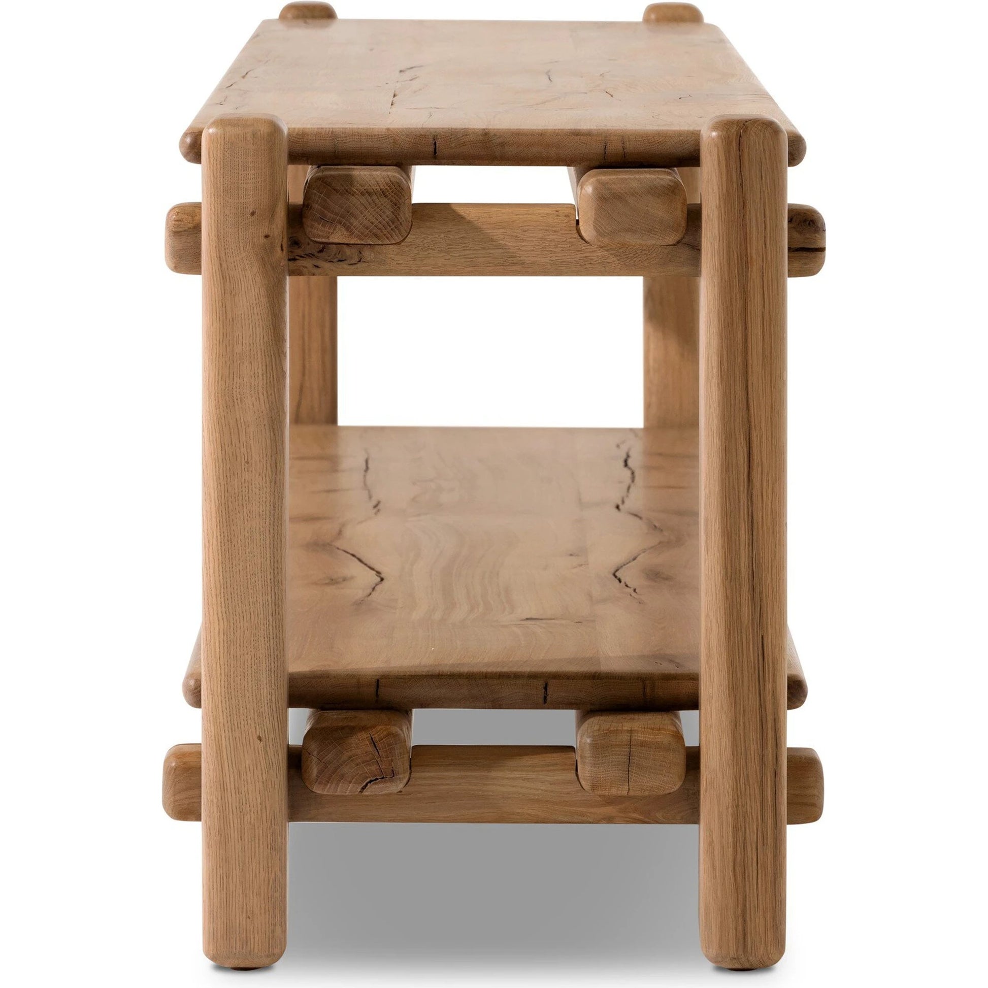 Marcia Low Console Table by Four Hands in natural reclaimed french oak. Made from solid reclaimed oak in a modern style.