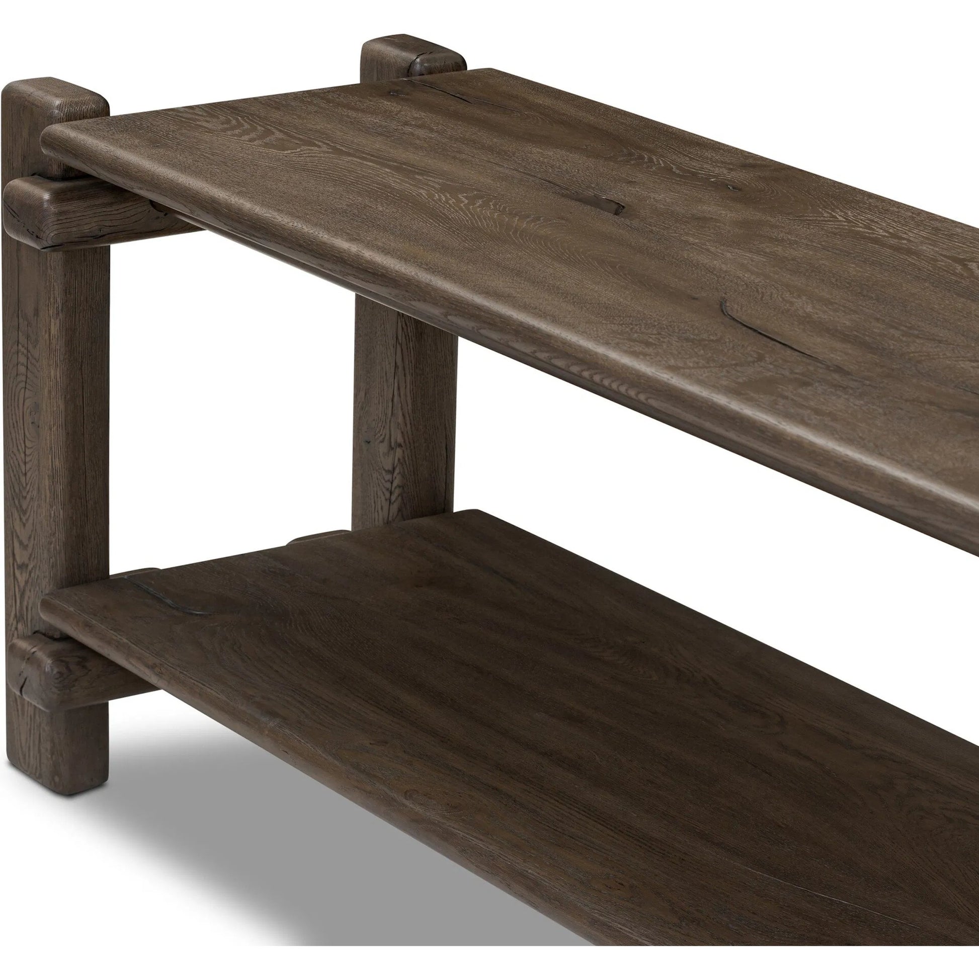 Marcia Low Console Table by Four Hands in natural reclaimed french oak. Made from solid reclaimed oak in a modern style.