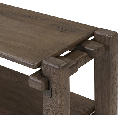 Marcia Low Console Table by Four Hands in natural reclaimed french oak. Made from solid reclaimed oak in a modern style.