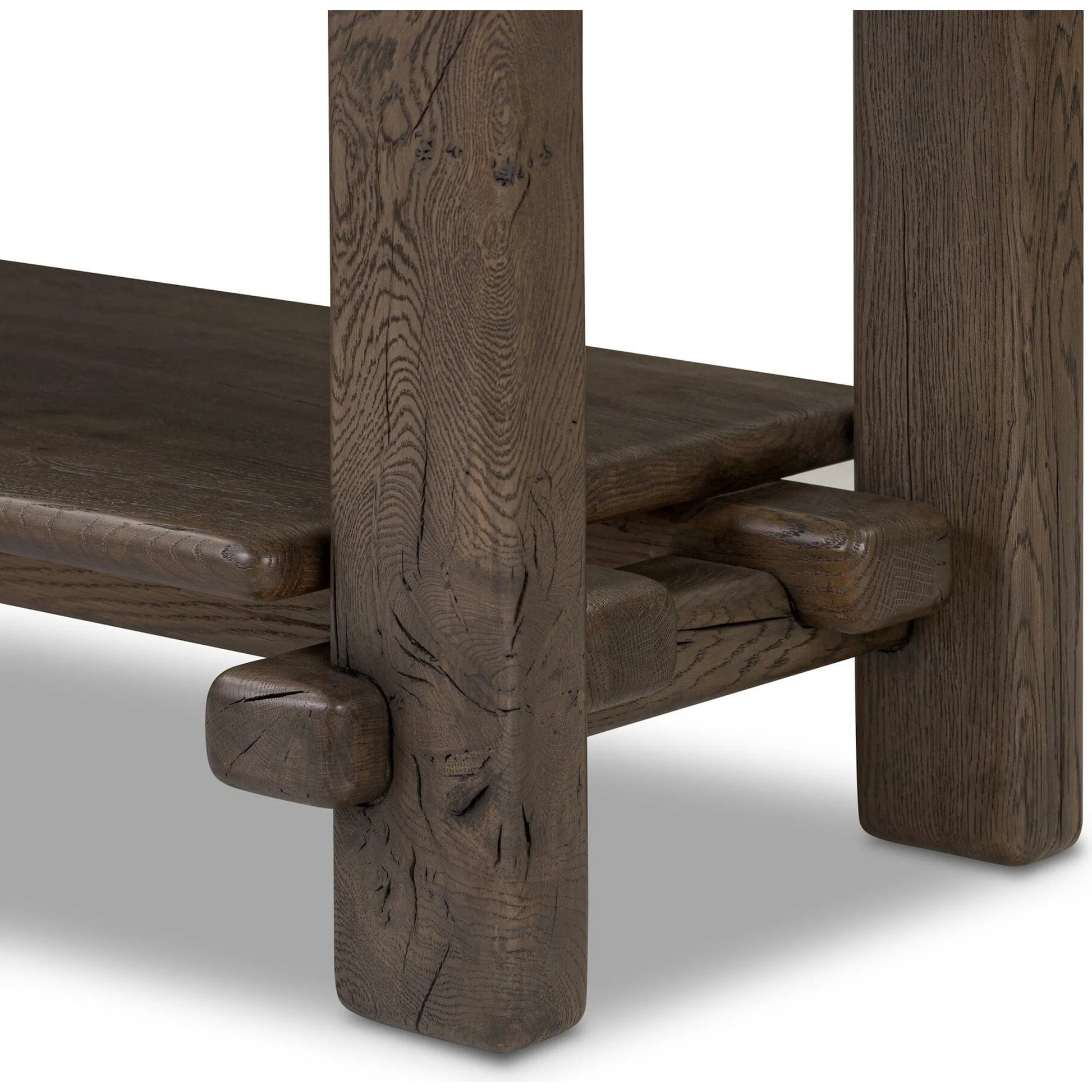Marcia Low Console Table by Four Hands in natural reclaimed french oak. Made from solid reclaimed oak in a modern style.
