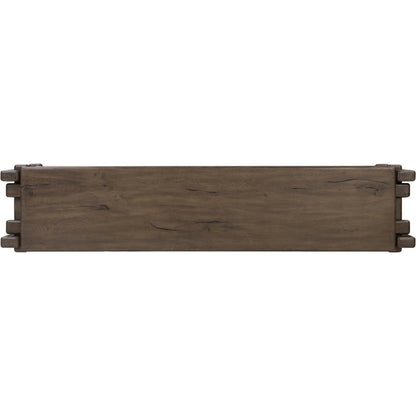 Marcia Low Console Table by Four Hands in natural reclaimed french oak. Made from solid reclaimed oak in a modern style.