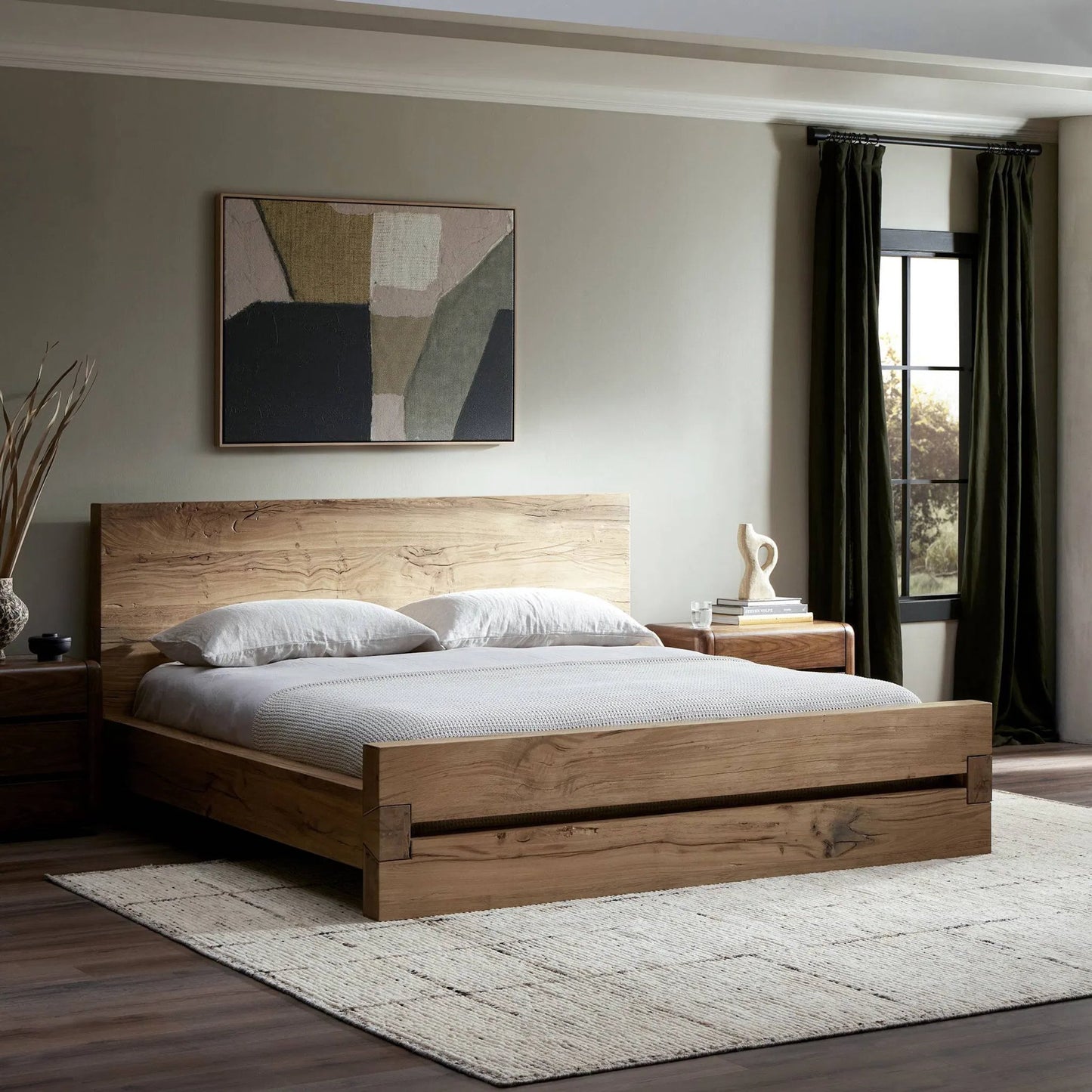 022 SI-2137472 | Lifestyle | Lia Bed by Four Hands in natural reclaimed french oak. Made from solid reclaimed oak in a modern style.