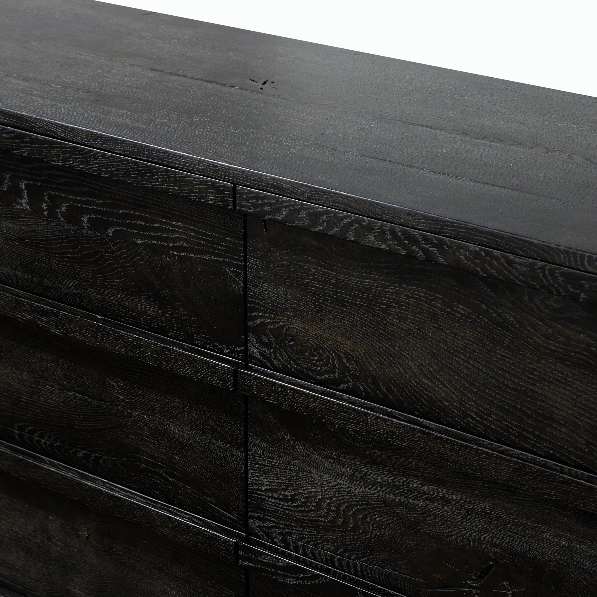 Alora Dresser by Four Hands in dark espresso. Made from solid reclaimed oak, brass in a modern style.
