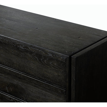 Alora Dresser by Four Hands in dark espresso. Made from solid reclaimed oak, brass in a modern style.