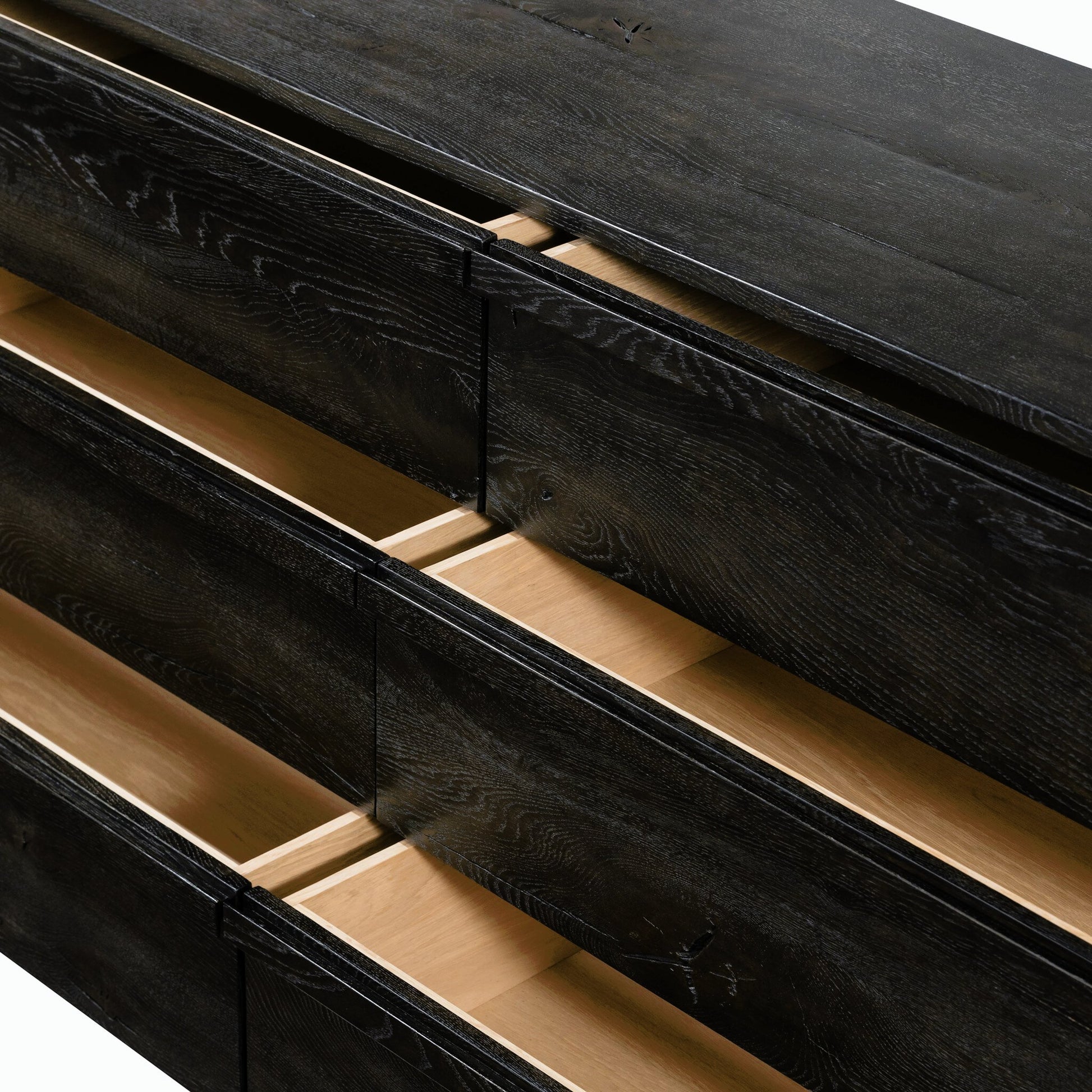 Alora Dresser by Four Hands in dark espresso. Made from solid reclaimed oak, brass in a modern style.