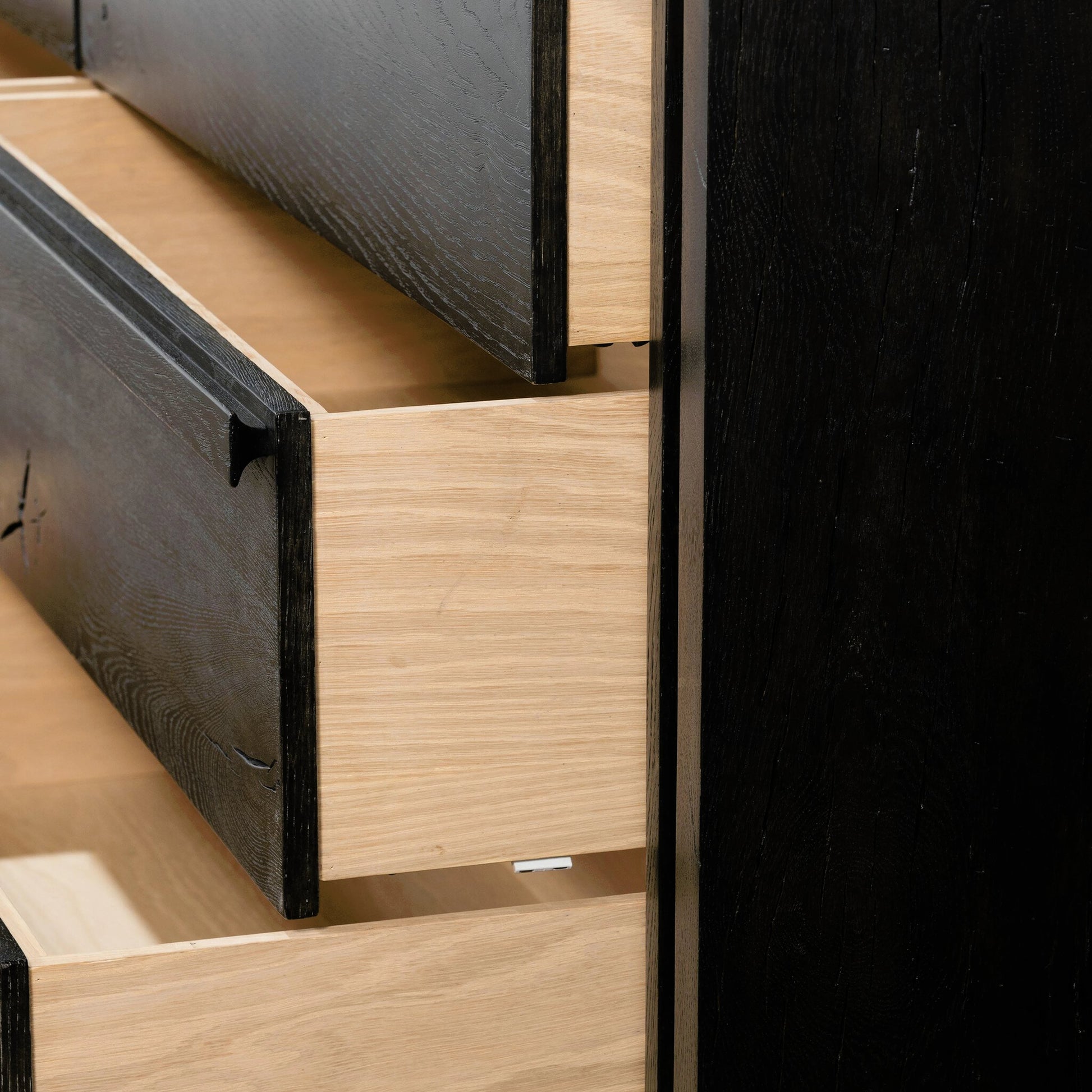 Alora Dresser by Four Hands in dark espresso. Made from solid reclaimed oak, brass in a modern style.