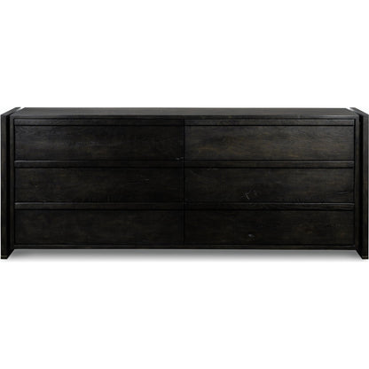 Alora Dresser by Four Hands in dark espresso. Made from solid reclaimed oak, brass in a modern style.