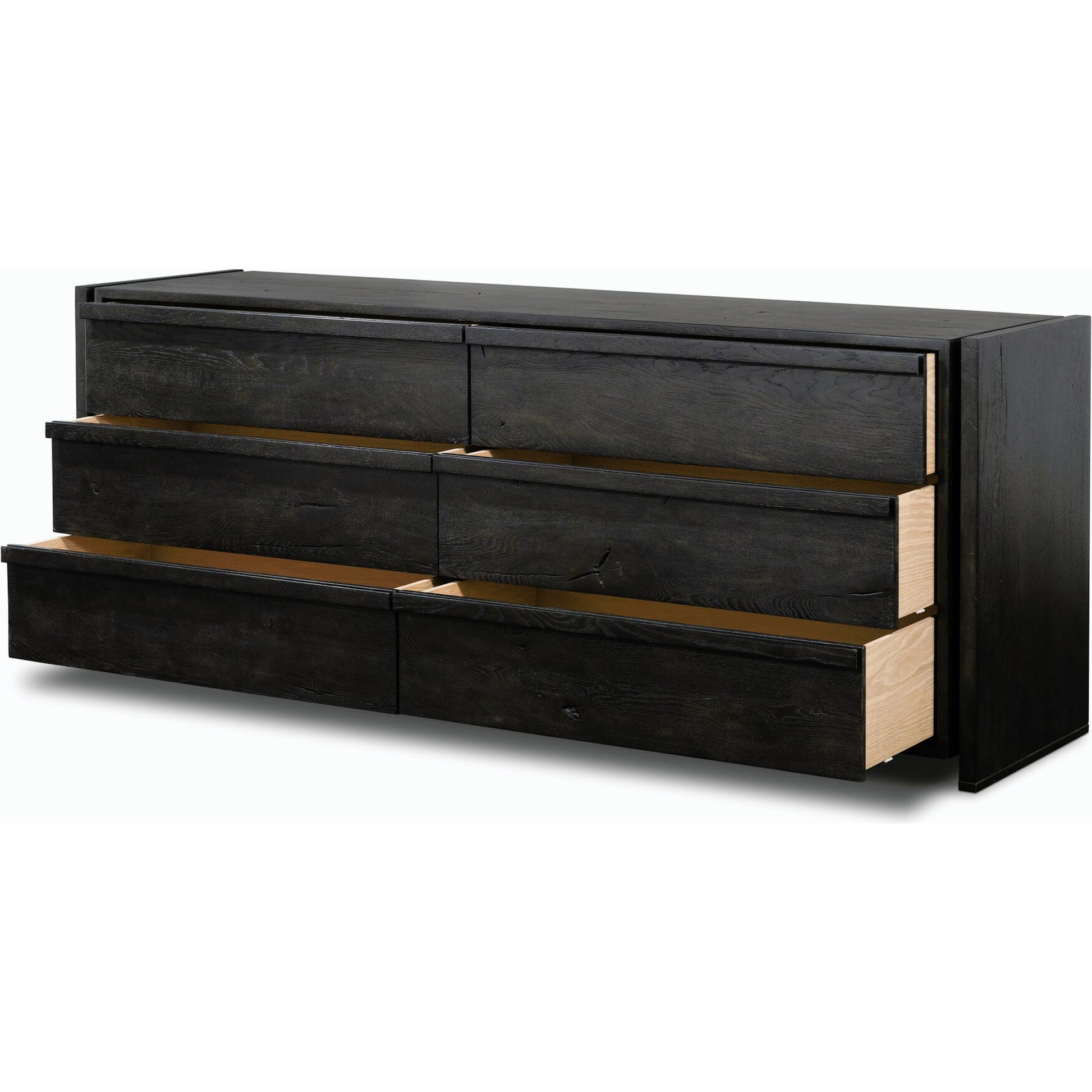Alora Dresser by Four Hands in dark espresso. Made from solid reclaimed oak, brass in a modern style.