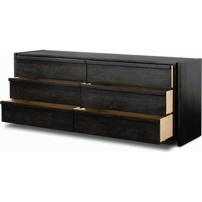 Alora Dresser by Four Hands in dark espresso. Made from solid reclaimed oak, brass in a modern style.