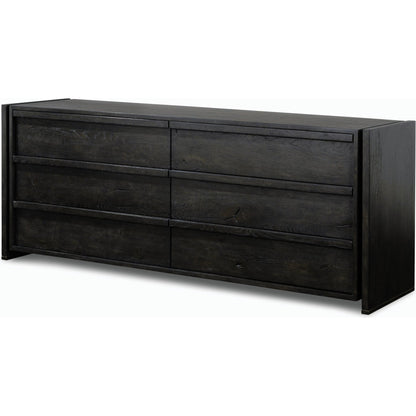 Alora Dresser by Four Hands in dark espresso. Made from solid reclaimed oak, brass in a modern style.