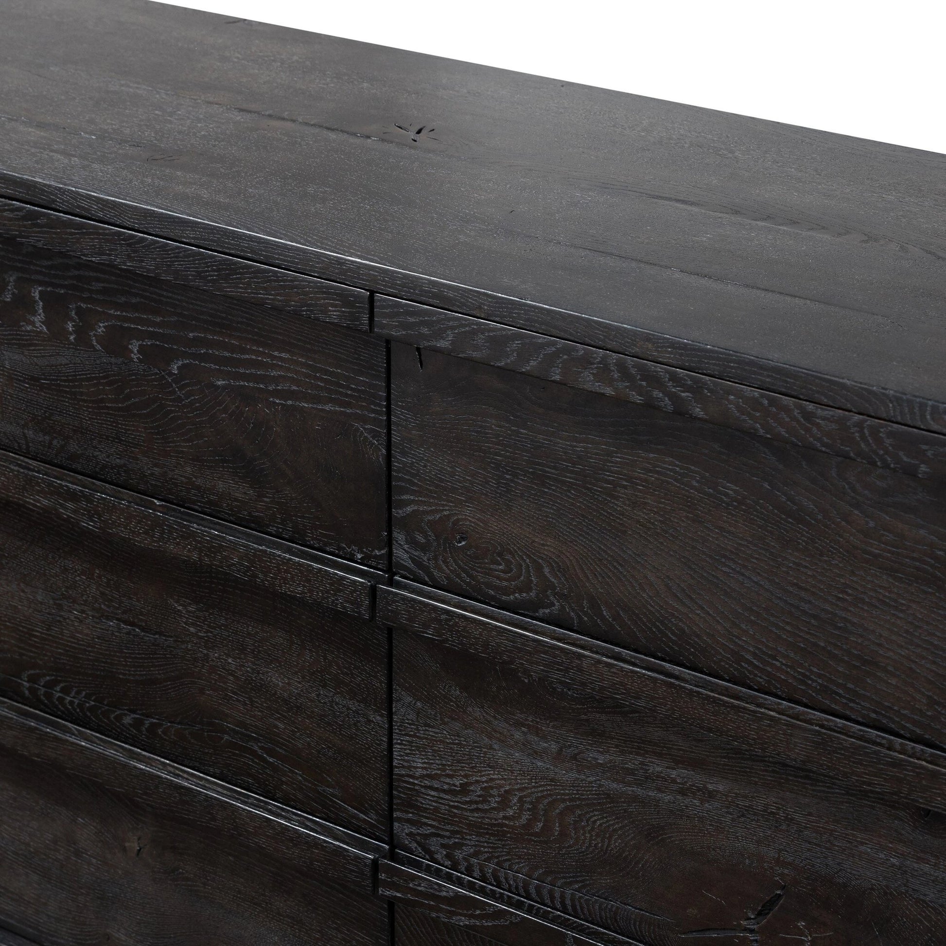 Alora Dresser by Four Hands in dark espresso. Made from solid reclaimed oak, brass in a modern style.