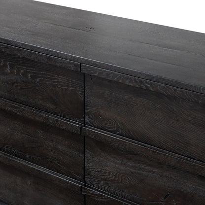 Alora Dresser by Four Hands in dark espresso. Made from solid reclaimed oak, brass in a modern style.