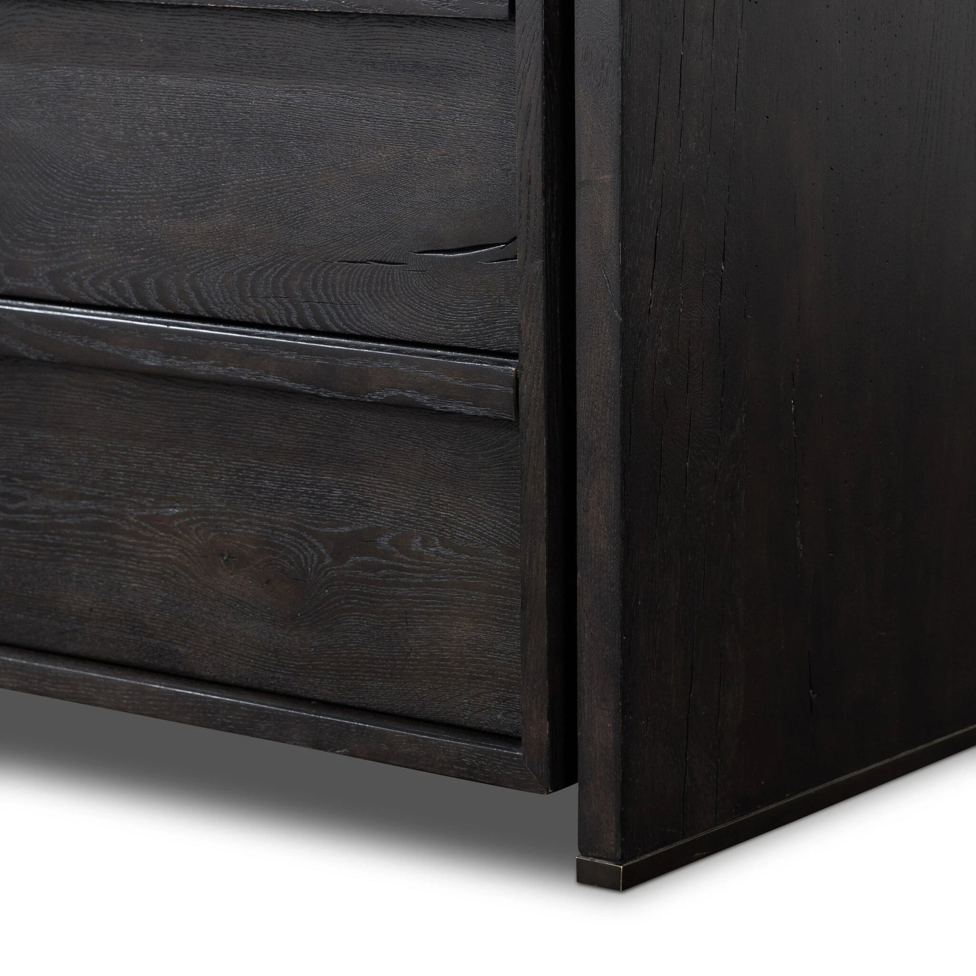 Alora Dresser by Four Hands in dark espresso. Made from solid reclaimed oak, brass in a modern style.