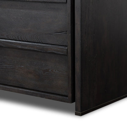 Alora Dresser by Four Hands in dark espresso. Made from solid reclaimed oak, brass in a modern style.