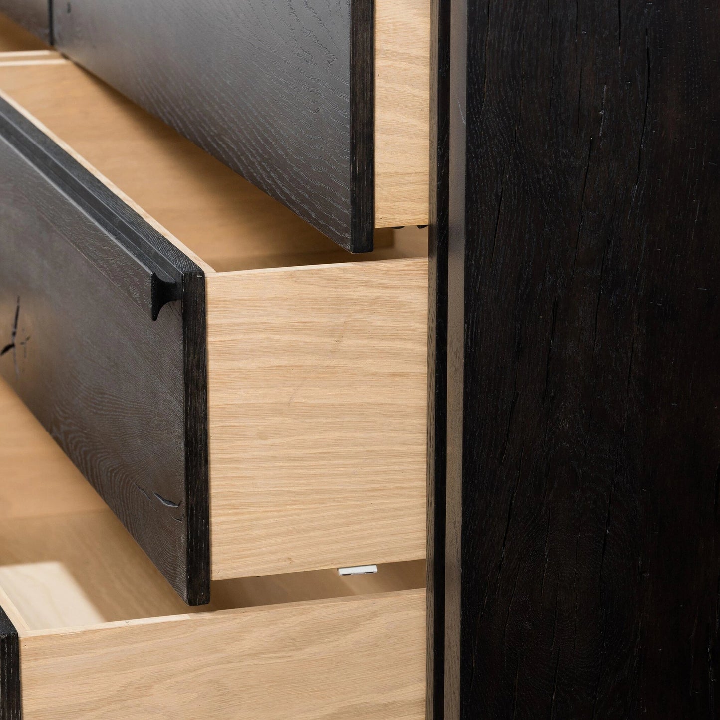 012 SI-2137157 | Closeup | Alora Dresser by Four Hands in dark espresso. Made from solid reclaimed oak, brass in a modern style.