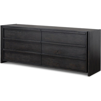 Alora Dresser by Four Hands in dark espresso. Made from solid reclaimed oak, brass in a modern style.