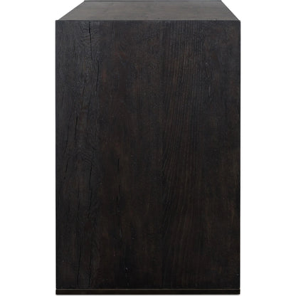 Alora Dresser by Four Hands in dark espresso. Made from solid reclaimed oak, brass in a modern style.