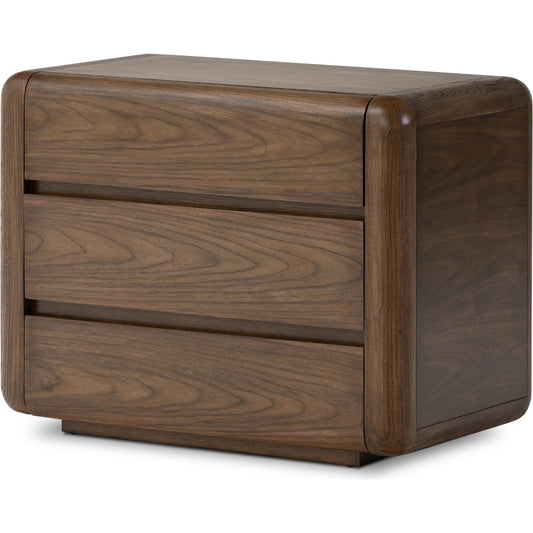 Brynn Nightstand by Four Hands in dark walnut veneer, dark oak and dark walnut veneer. Made from walnut veneer, solid oak in a modern style.