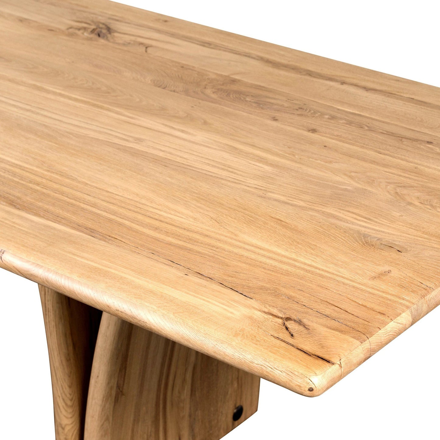 005 SI-2137490 | Closeup | Marcon Dining Table by Four Hands in natural reclaimed french oak. Made from solid reclaimed oak, brass in a modern style.