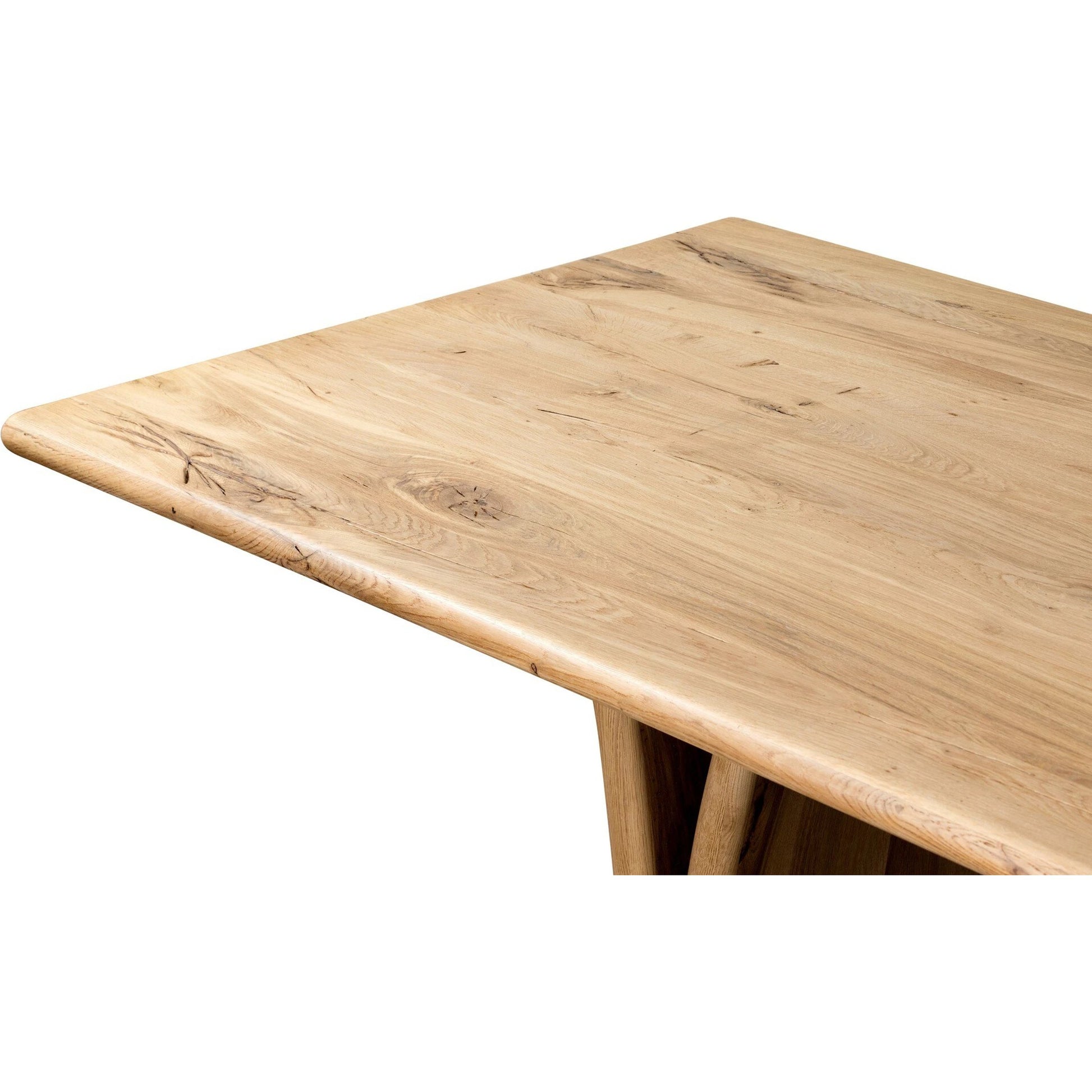 Marcon Dining Table by Four Hands in natural reclaimed french oak. Made from solid reclaimed oak, brass in a modern style.