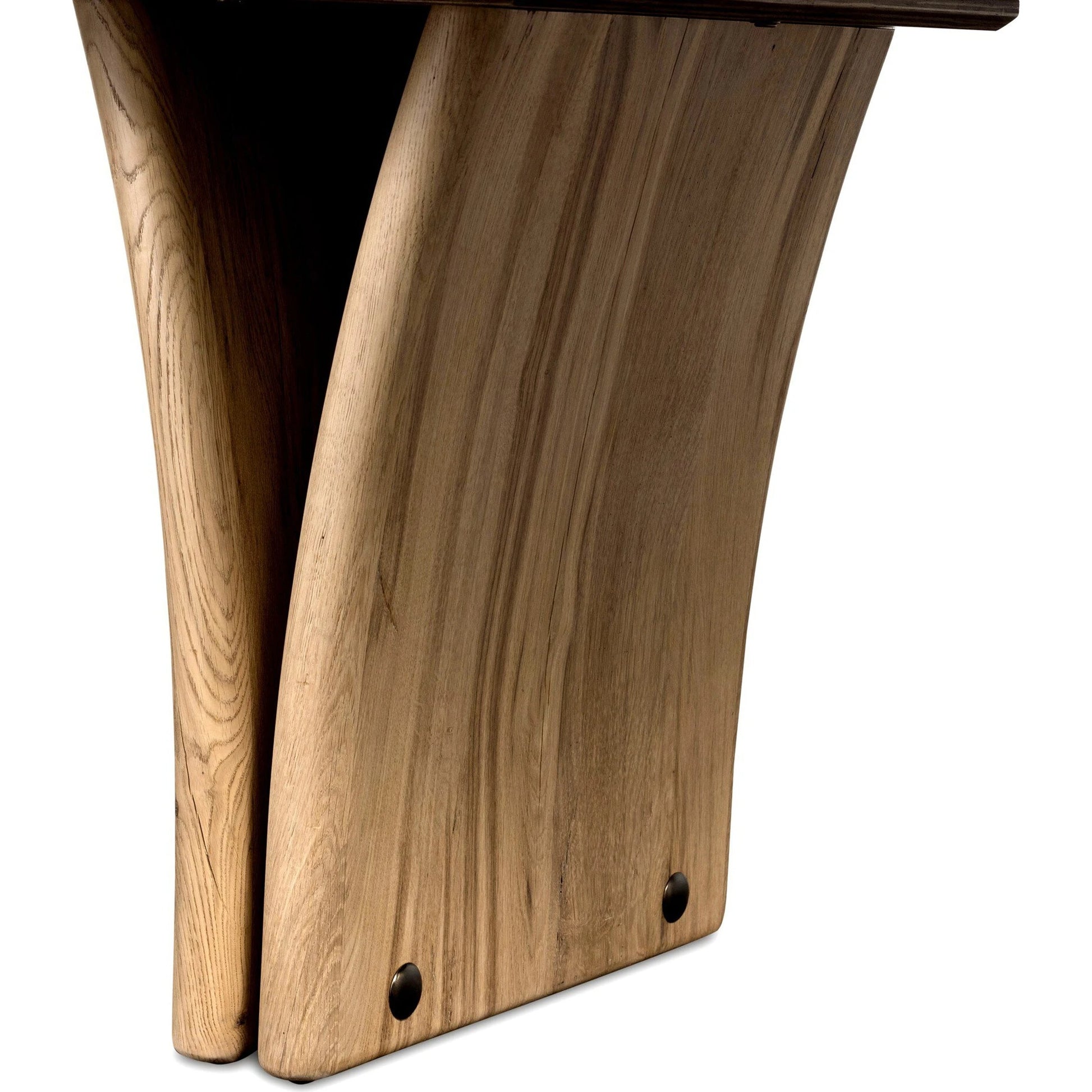 Marcon Dining Table by Four Hands in natural reclaimed french oak. Made from solid reclaimed oak, brass in a modern style.