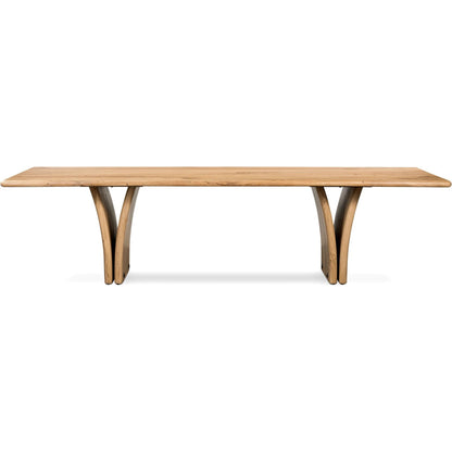 Marcon Dining Table by Four Hands in natural reclaimed french oak. Made from solid reclaimed oak, brass in a modern style.