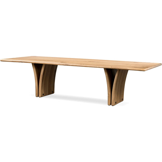 Marcon Dining Table by Four Hands in natural reclaimed french oak. Made from solid reclaimed oak, brass in a modern style.