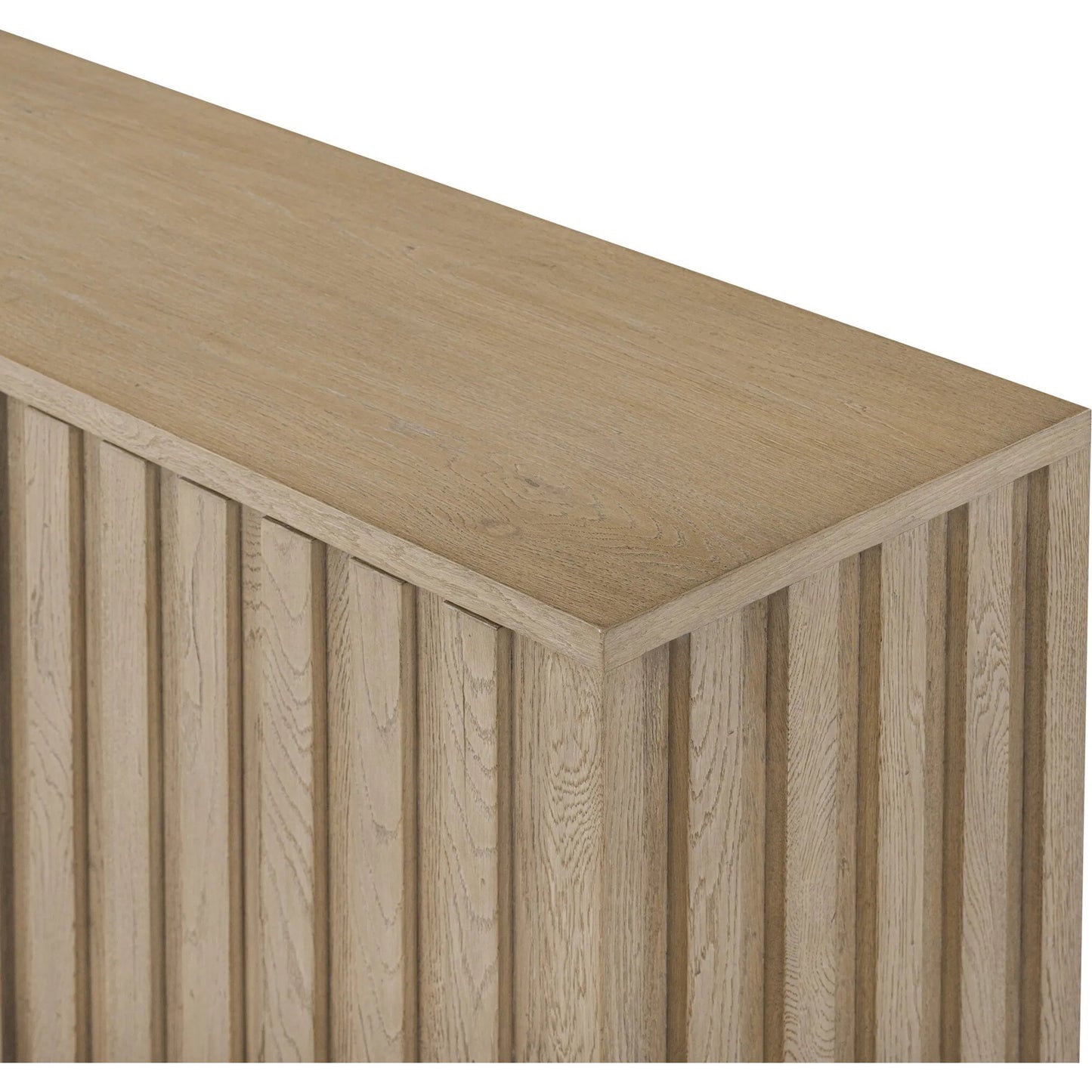 011 SI-2137563 | Closeup | Ramos Media Console by Four Hands in bleached oak. Made from thick oak veneer, solid oak in a modern style.