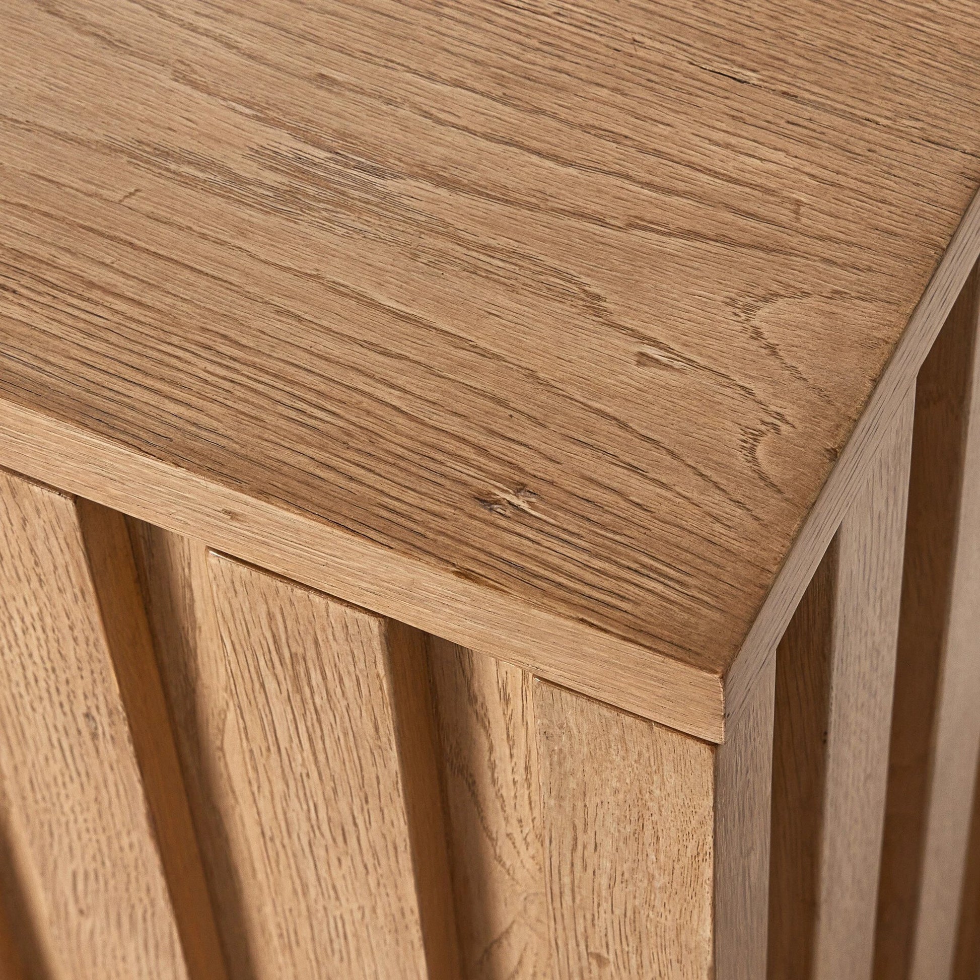 Ramos Media Console by Four Hands in bleached oak. Made from thick oak veneer, solid oak in a modern style.