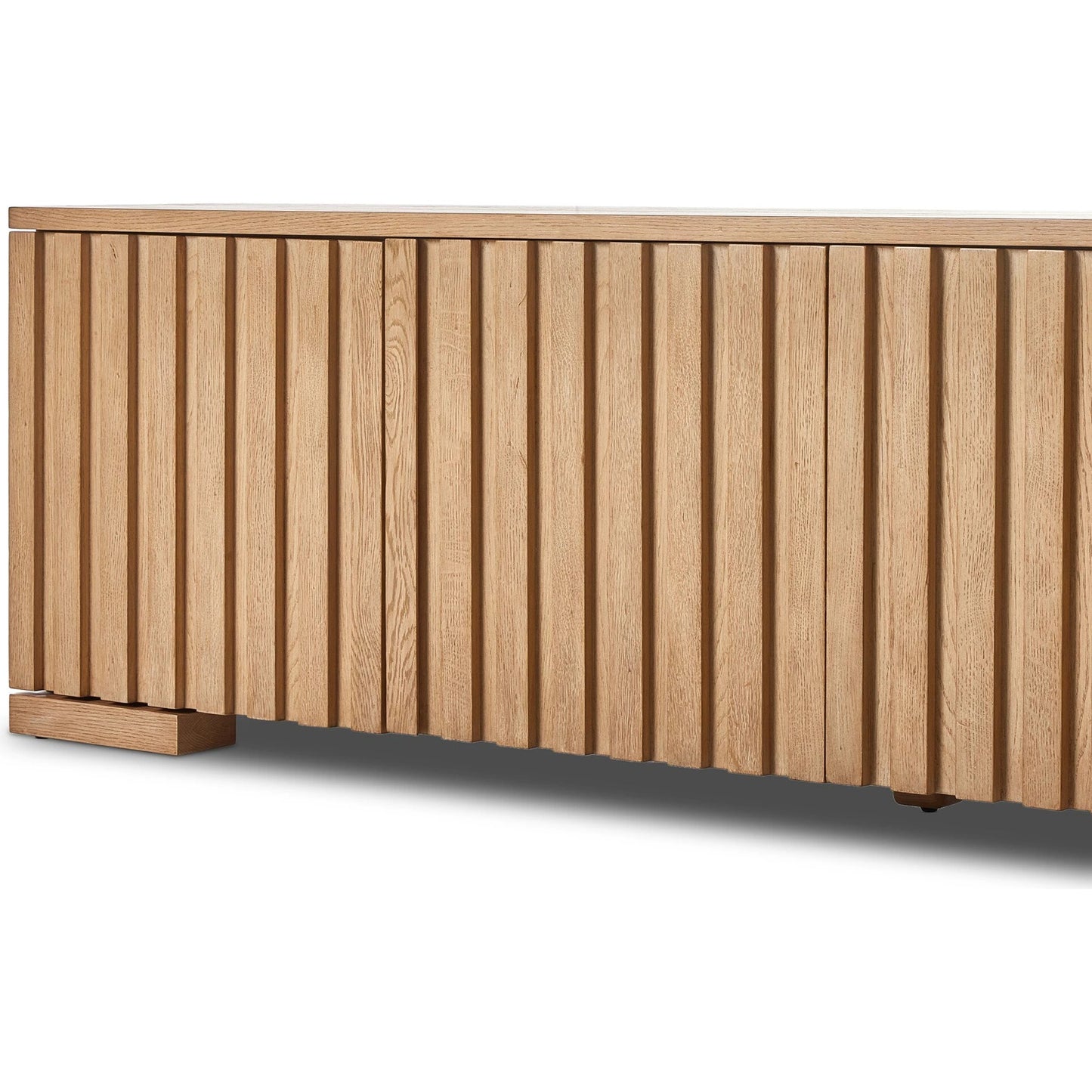 008 SI-2137563 | Closeup | Ramos Media Console by Four Hands in bleached oak. Made from thick oak veneer, solid oak in a modern style.