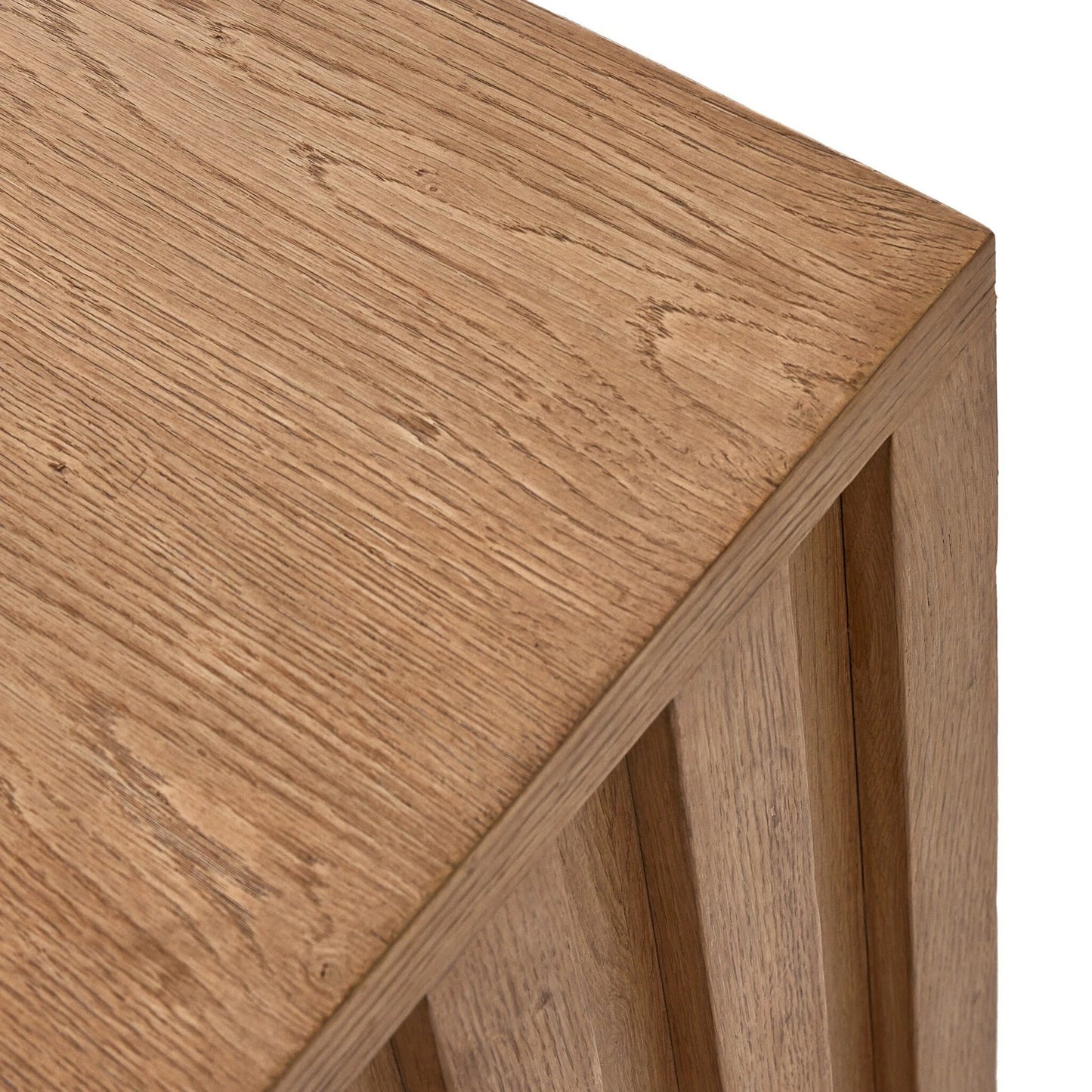 009 SI-2137563 | Closeup | Ramos Media Console by Four Hands in bleached oak. Made from thick oak veneer, solid oak in a modern style.