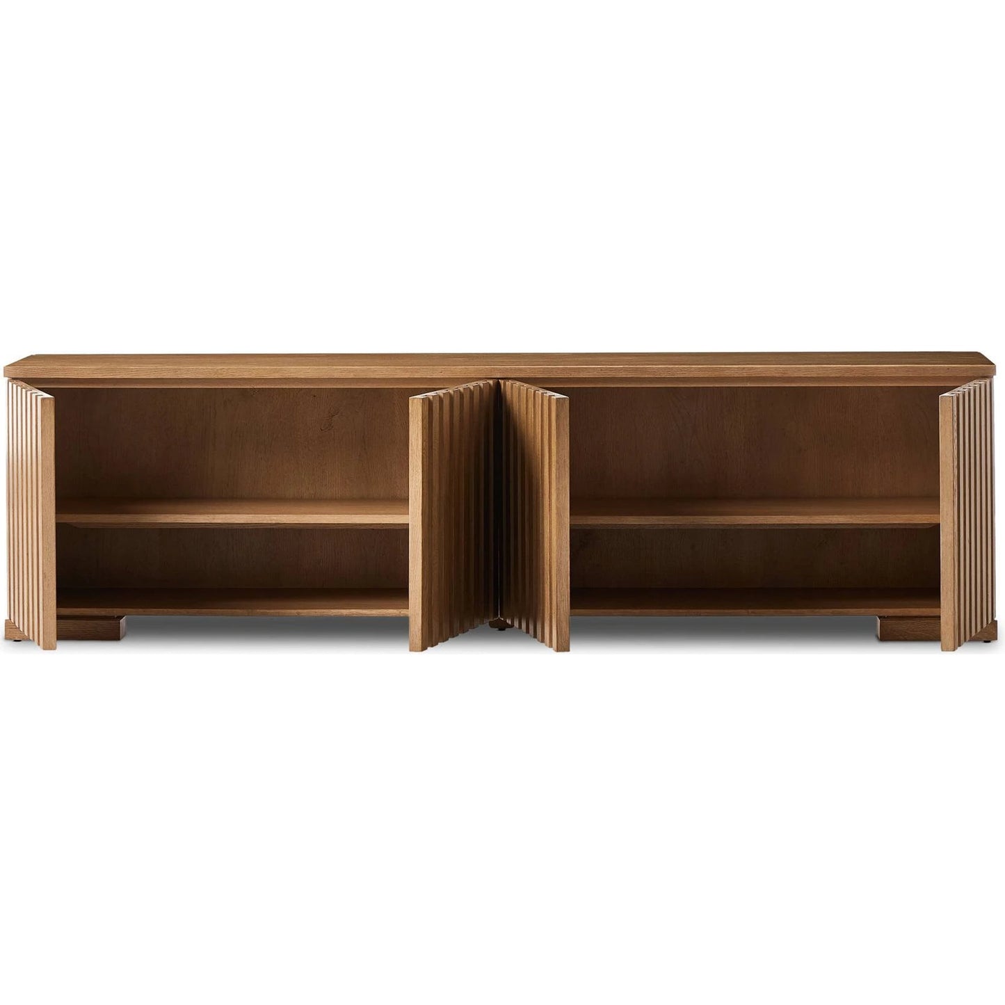 006 SI-2137563 | Closeup | Ramos Media Console by Four Hands in bleached oak. Made from thick oak veneer, solid oak in a modern style.