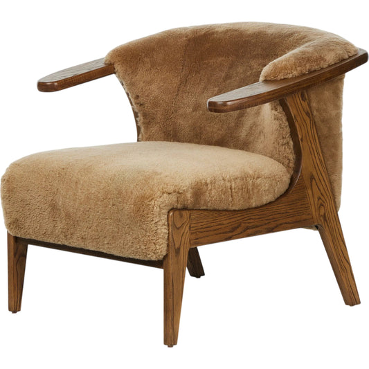 Fabian Chair by Four Hands in desert shearling, amber ash. Made from 100% sheared sheepskin, solid ash in a unique style.