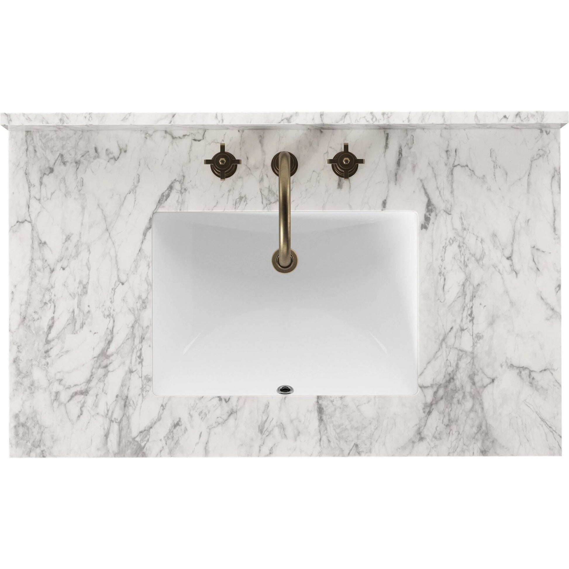 Millie Single Vanity by Four Hands in satin drifted black veneer, carrara marble. Made from oak veneer, solid marble in a modern style.