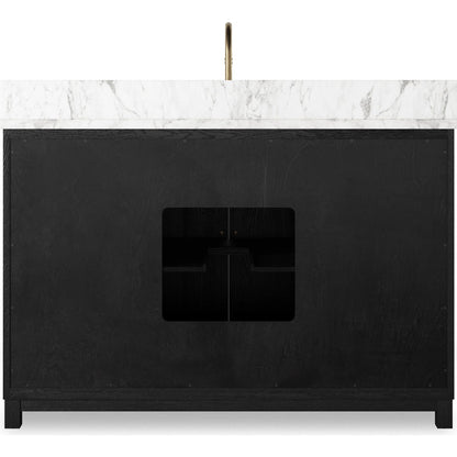 Millie Single Wide Vanity by Four Hands in satin drifted black veneer, carrara marble. Made from oak veneer, solid marble in a unique style.