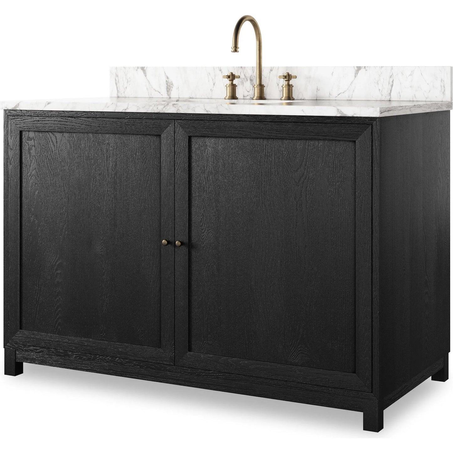 001 SI-2377103 | Primary Silo | Millie Single Wide Vanity by Four Hands in satin drifted black veneer, carrara marble. Made from oak veneer, solid marble in a unique style.