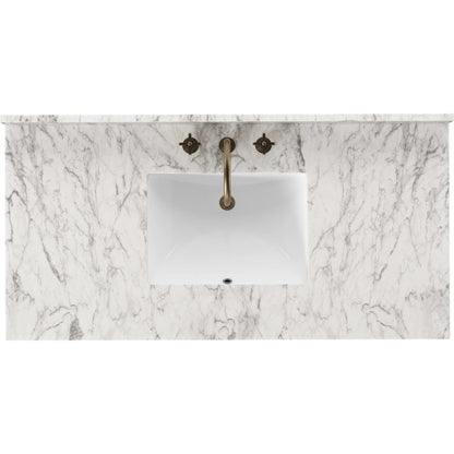 Millie Single Wide Vanity by Four Hands in satin drifted black veneer, carrara marble. Made from oak veneer, solid marble in a unique style.