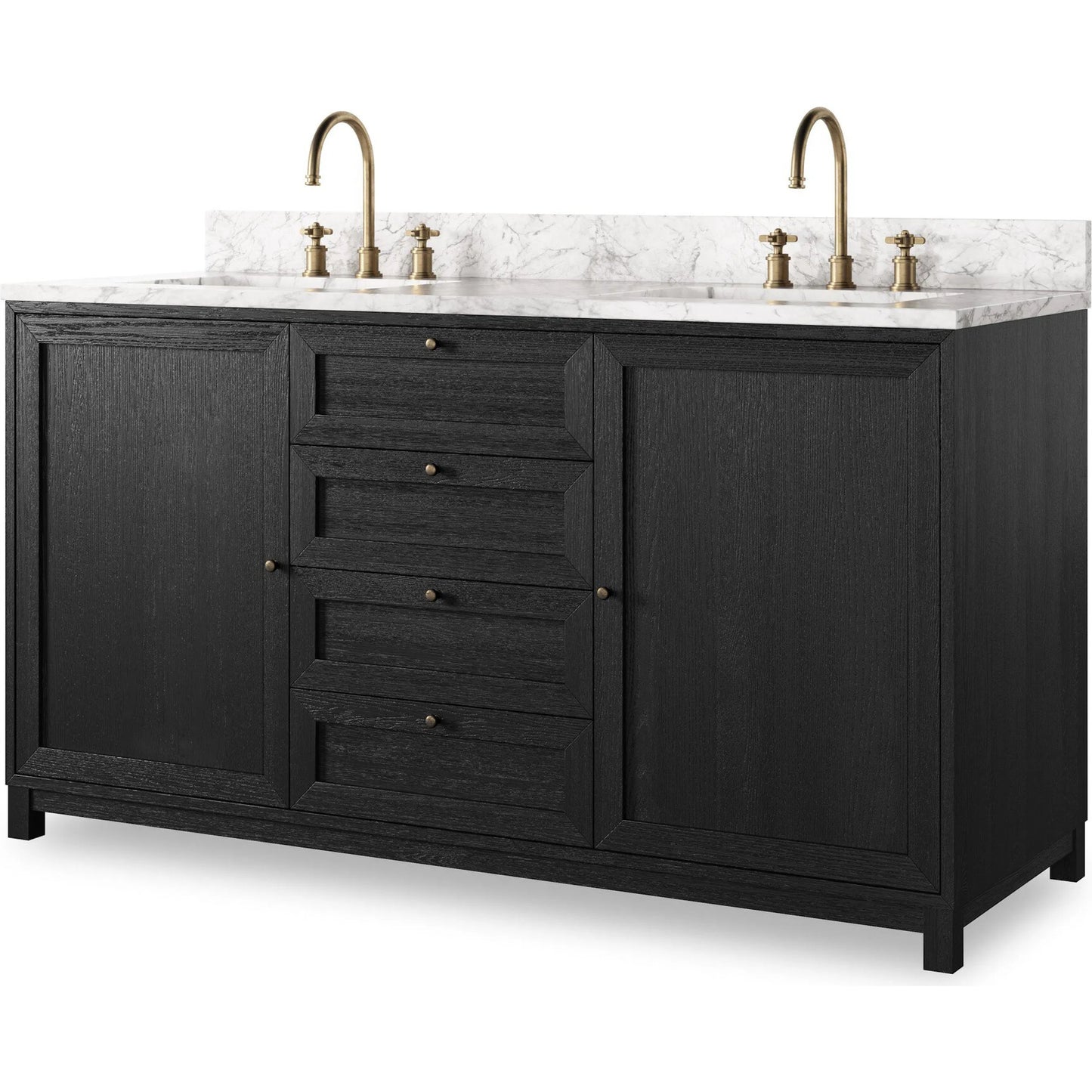 001 SI-2377101 | Primary Silo | Millie Double Vanity by Four Hands in satin drifted black veneer, carrara marble. Made from oak veneer, solid marble in a unique style.