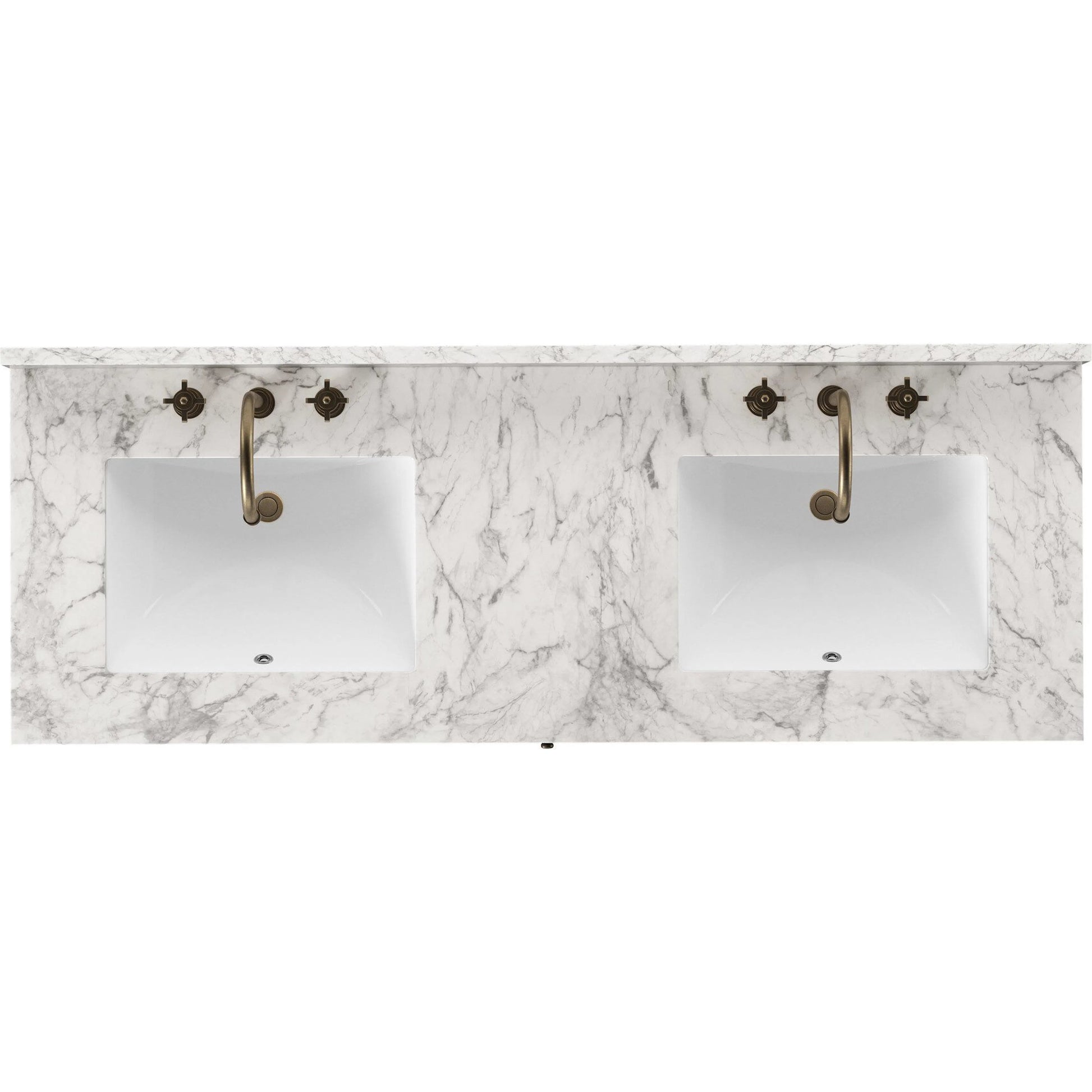 Millie Double Vanity by Four Hands in satin drifted black veneer, carrara marble. Made from oak veneer, solid marble in a unique style.