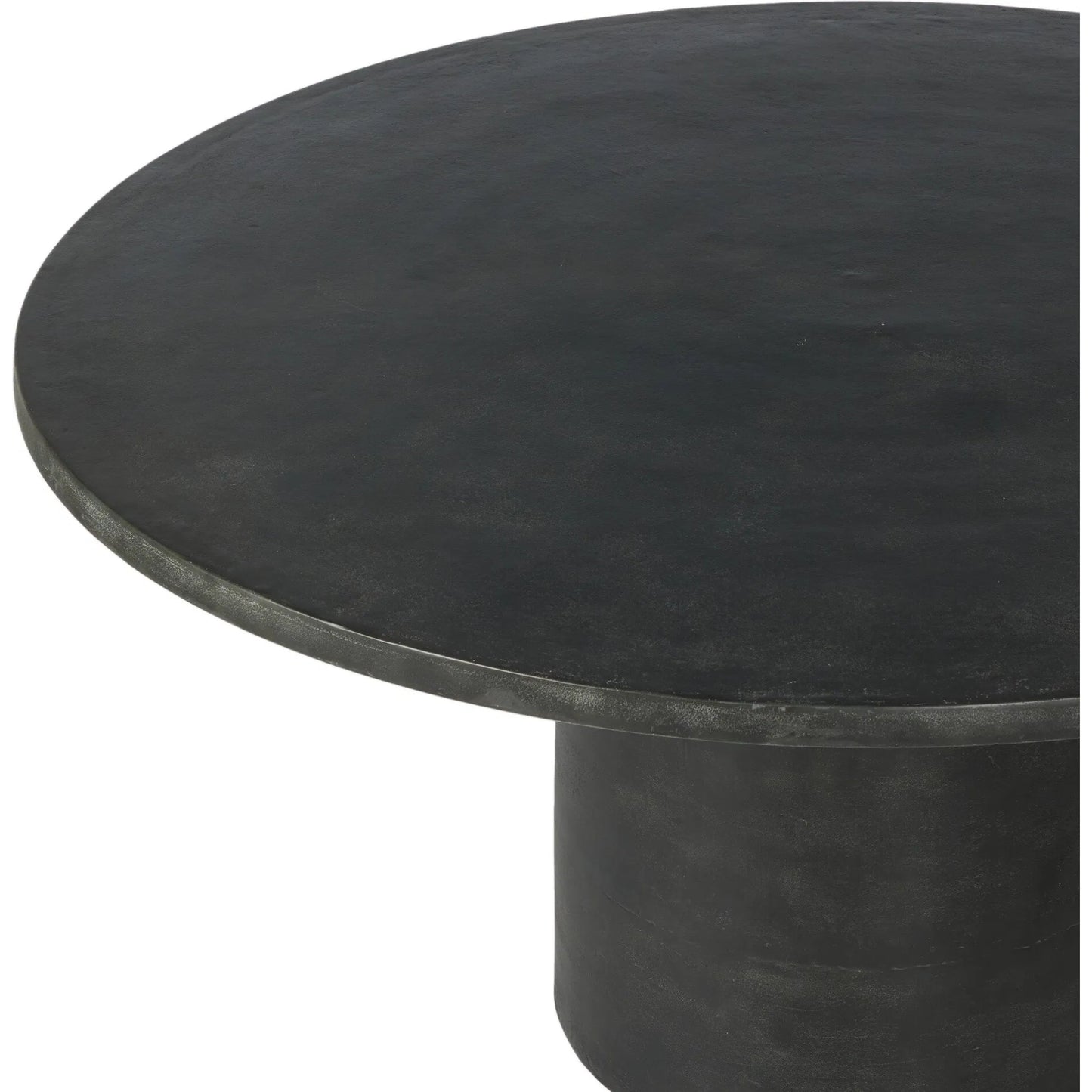 004 SI-2519087 | Closeup | Basil Outdoor Round Dining Table by Four Hands in aged grey. Made from aluminum in a transitional style.
