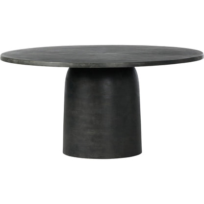 Basil Outdoor Round Dining Table by Four Hands in aged grey. Made from aluminum in a transitional style.